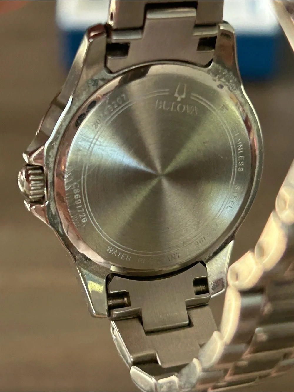 Bulova Silver Watch with Pink Mother-of-Pearl Dial and Crystal Accents